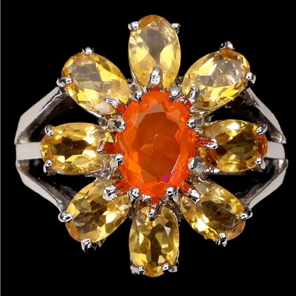 Artist created, stamped 925 Jewelry - Fascinating Genuine Orange Opal and Citrine Ring